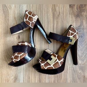 MICHAEL KORS Giraffe Print Haircalf Leather Platform Heels